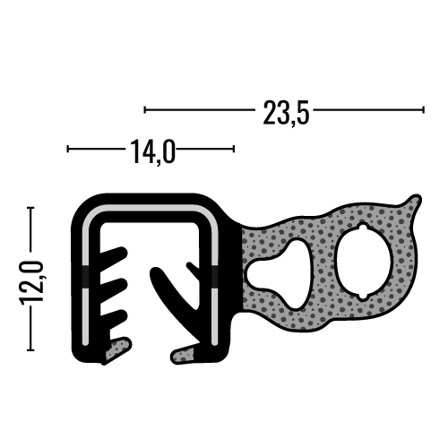Kantenschutz-Dichtprofil - PVC/EPDM - mit Dichtung seitlich - Klemmbereich 4-6mm