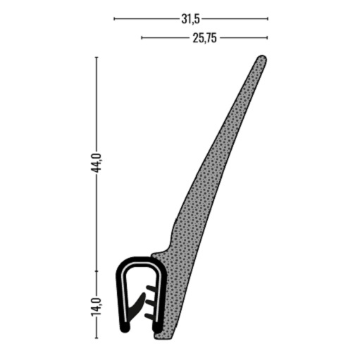 Kantenschutz-Dichtprofil - PVC/EPDM - mit Dichtlippe oben - Klemmbereich 2,5-4mm
