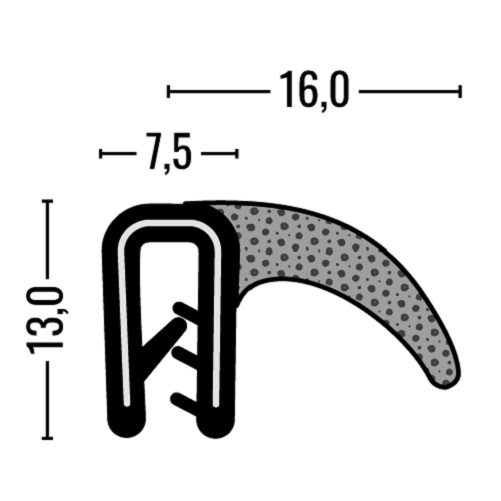 Kantenschutz-Dichtprofil - PVC/EPDM - mit Dichtlippe seitlich - Klemmbereich 1-2mm