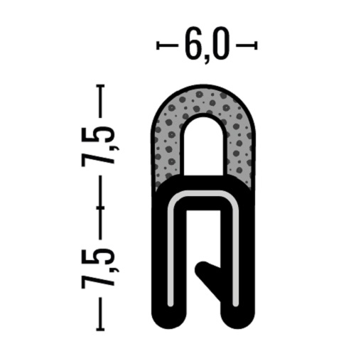 Kantenschutz-Dichtprofil - PVC/EPDM - mit Dichtung oben - Klemmbereich 1-2mm