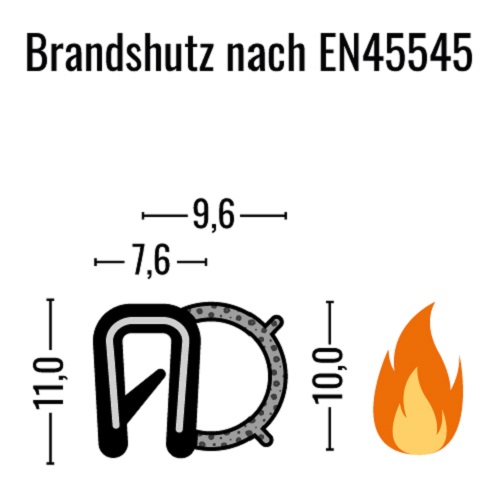 Kantenschutz-Dichtprofil Brandschutz - EPDM - mit Dichtung seitlich - Klemmbereich 1-2mm