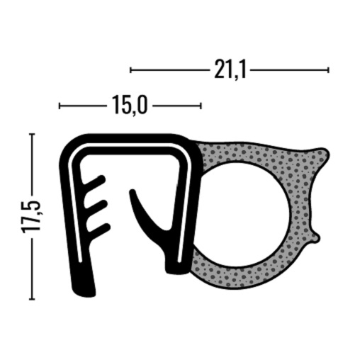 Kantenschutz-Dichtprofil - EPDM - mit Dichtung seitlich - Klemmbereich 5-9mm