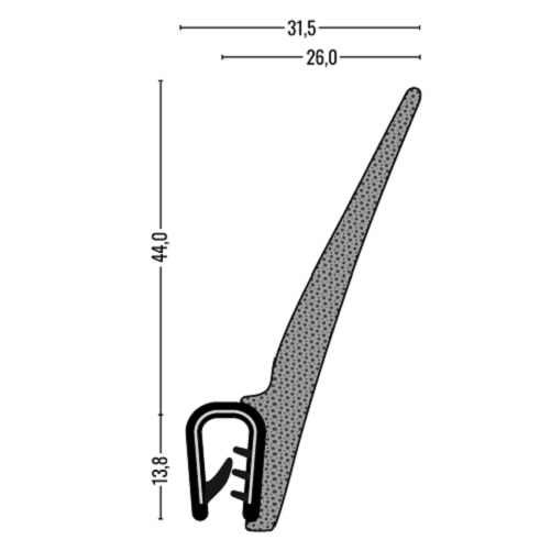 Kantenschutz-Dichtprofil - PVC/EPDM - mit Dichtlippe oben - Klemmbereich 4-6mm