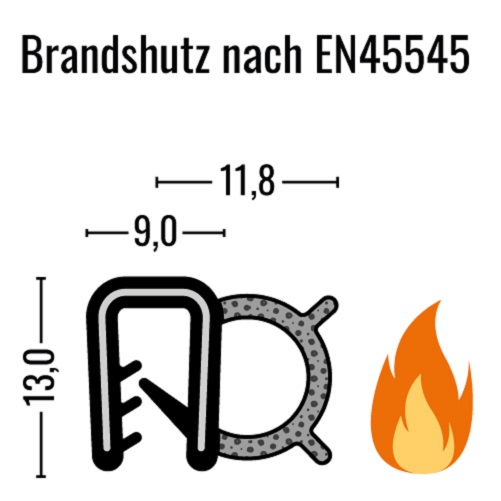 Kantenschutz-Dichtprofil Brandschutz - EPDM - mit Dichtung seitlich - Klemmbereich 2mm