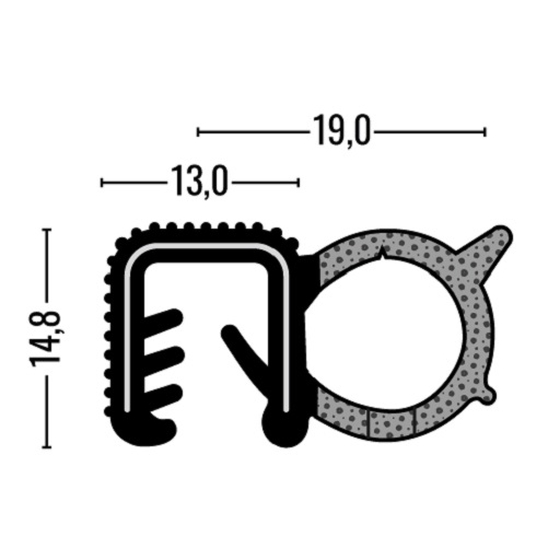 Kantenschutz-Dichtprofil - PVC/EPDM - mit Dichtung seitlich - Klemmbereich 4-6mm