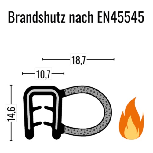 Kantenschutz-Dichtprofil Brandschutz - EPDM - mit Dichtung seitlich - Klemmbereich 1.5-3mm