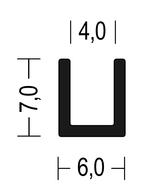 Vollgummi U-Profil / Fassungsprofil 4mm - EPDM - Kantenschutz