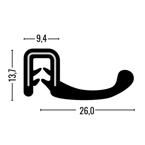 Kantenschutz-Dichtprofil - EPDM - mit Dichtlippe seitlich - Klemmbereich 1,5-4mm
