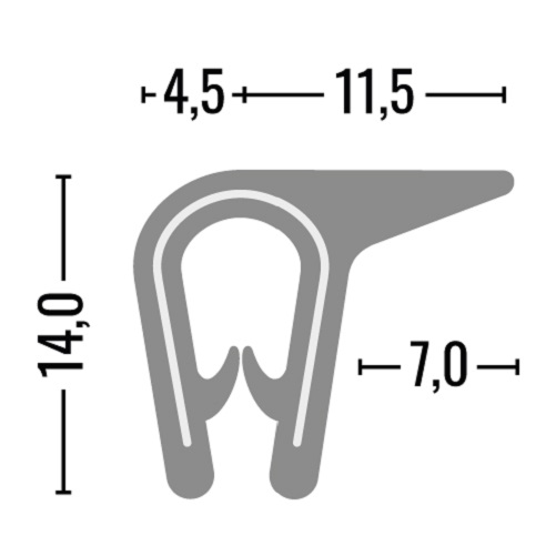 Kantenschutz-Dichtprofil - PVC/EPDM - mit Dichtlippe seitlich - Klemmbereich 1-3mm