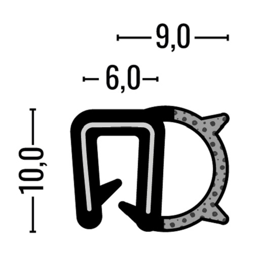 Kantenschutz-Dichtprofil - PVC/EPDM - mit Dichtung seitlich - Klemmbereich 2-2,5mm