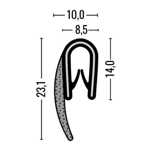 Kantenschutz-Dichtprofil - PVC/EPDM - mit Dichtlippe seitlich - Klemmbereich 1,5-3mm