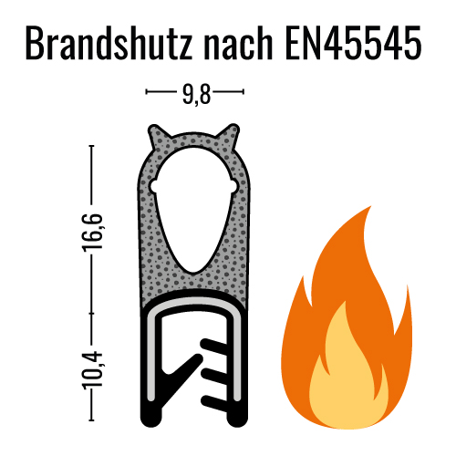 Kantenschutz-Dichtprofil Brandschutz - EPDM - mit Dichtung oben - Klemmbereich 1-3mm