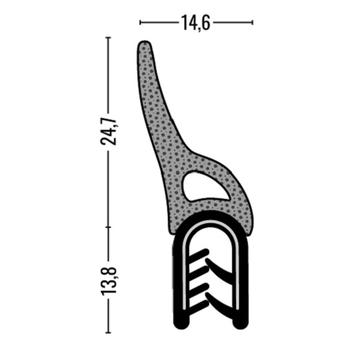 Kantenschutz-Dichtprofil - PVC/EPDM - mit Dichtlippe oben - Klemmbereich 1,5-3,5mm