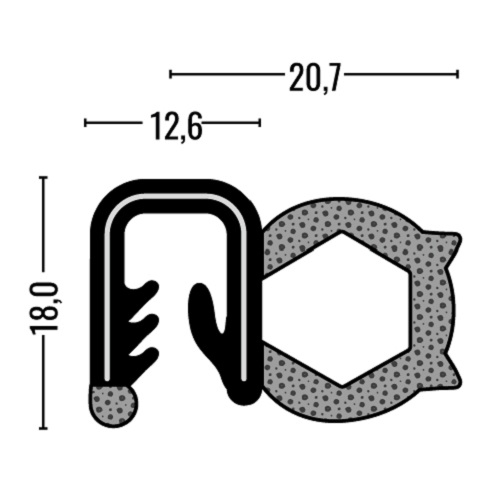 Kantenschutz-Dichtprofil - EPDM - mit Dichtung seitlich - Klemmbereich 3-5mm