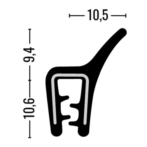 Kantenschutz-Dichtprofil - EPDM - mit Dichtlippe oben - Klemmbereich 1-3mm