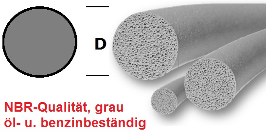 Moosgummi-Rundschnur - 2,5mm - NBR - grau