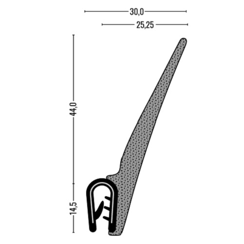 Kantenschutz-Dichtprofil - PVC/EPDM - mit Dichtlippe oben - Klemmbereich 1-2mm