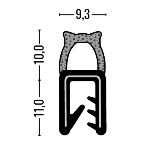 Kantenschutz-Dichtprofil - PVC/EPDM - mit Dichtung oben - Klemmbereich 1-3mm