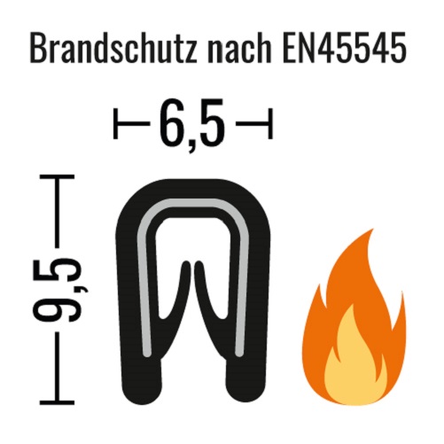Kantenschutzprofil mit Brandschutz - EPDM - schwarz - Klemmbereich 1-2mm