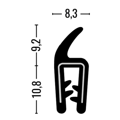 Kantenschutz-Dichtprofil - EPDM - mit Dichtlippe oben - Klemmbereich 1-2mm