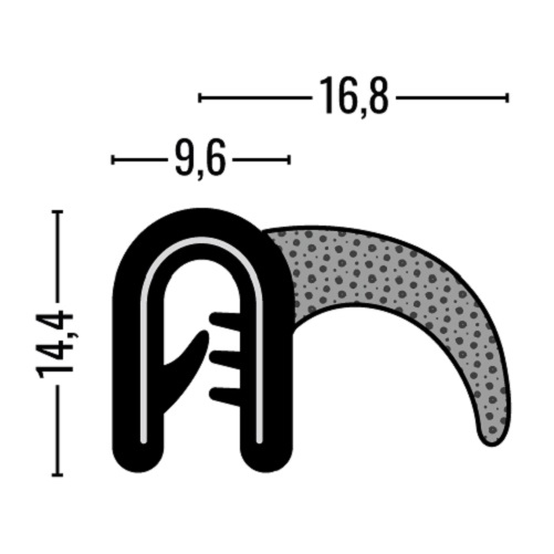 Kantenschutz-Dichtprofil - PVC/EPDM - mit Dichtlippe seitlich - Klemmbereich 1-2,5mm