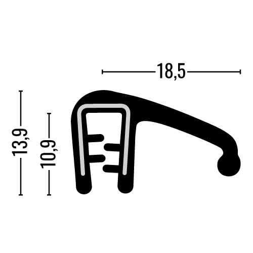 Kantenschutz-Dichtprofil - EPDM - mit Dichtlippe seitlich - Klemmbereich 1-3mm